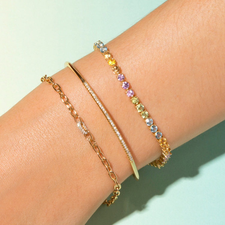 Image of 10K Yellow Gold Rainbow Bright Tennis Bracelet with Stone and Strand Bracelets