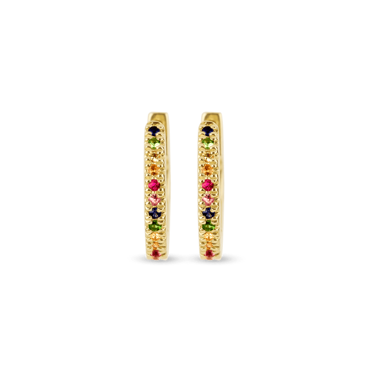 Rainbow Sapphire Pave Huggie Earrings