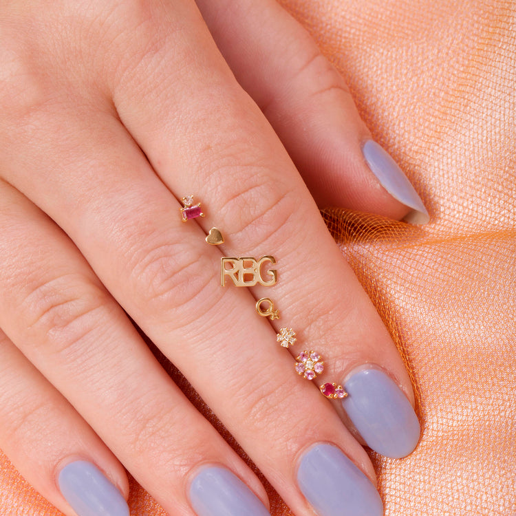 Still life image of RBG Earring with Stone and Strand solid gold jewelry