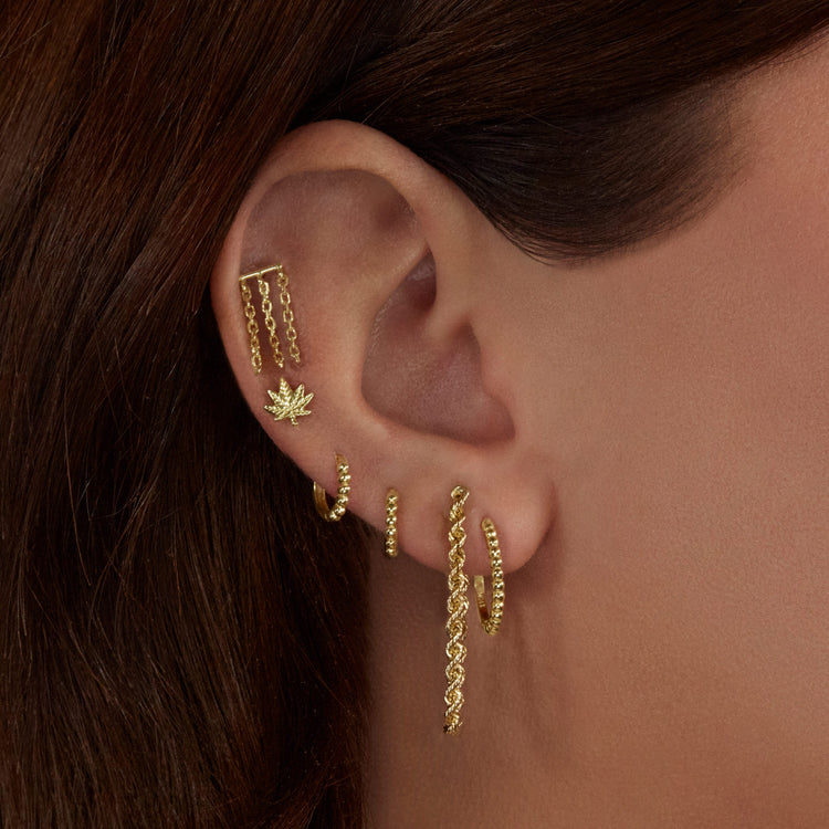 Image of 10K Yellow Gold Roped Off Front to Back Stud with Stone and Strand Earrings