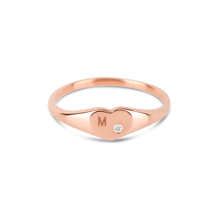 Rose Gold Heart Signet Ring with Diamond