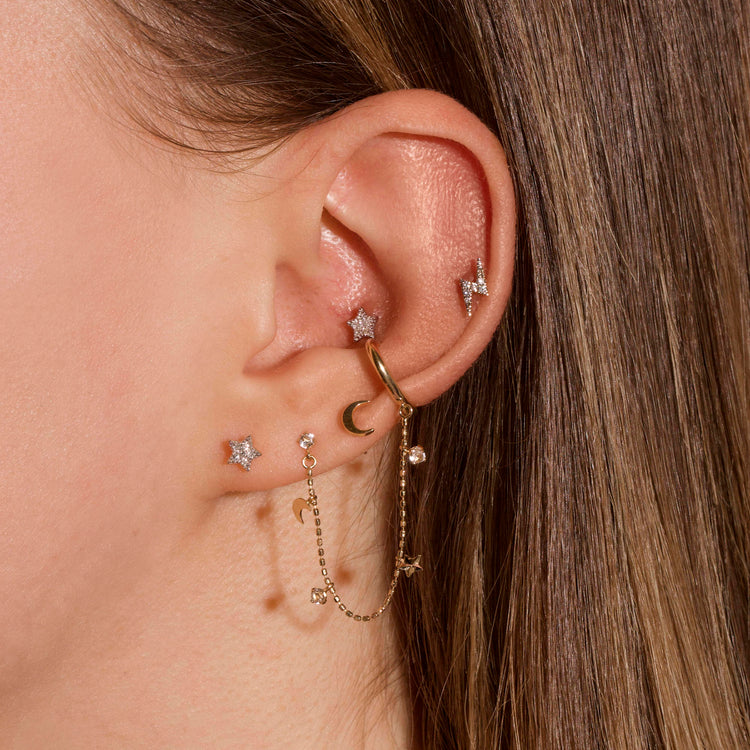 Rose Gold Pave Diamond Lightning Bolt  Stud