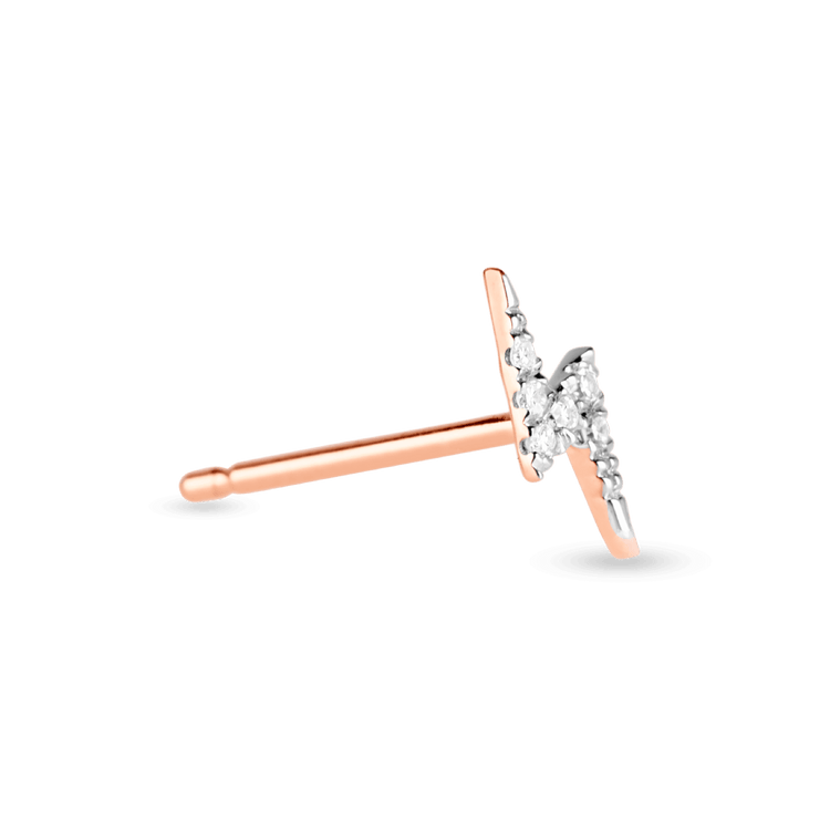 Rose Gold Pave Diamond Lightning Bolt  Stud