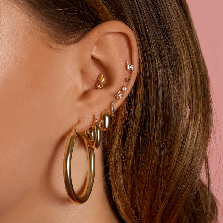 Rose Gold Pave Diamond Lightning Bolt  Stud