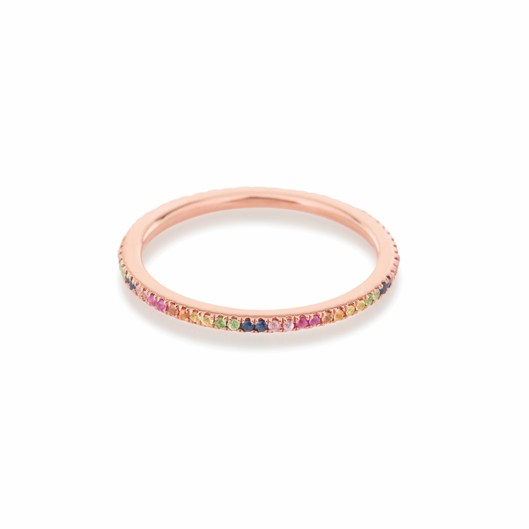 Rose Gold Rainbow Sapphire Pave Eternity Band