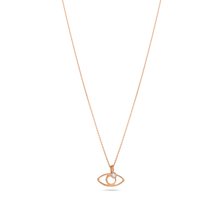 Rose Gold Evil Eye Necklace with Tiny Diamond Charm