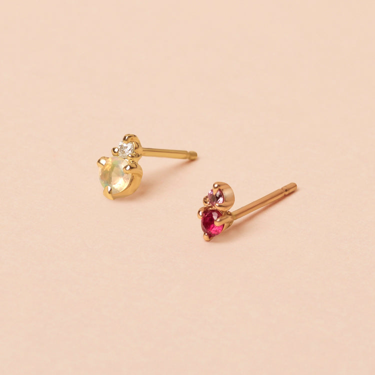Ruby and Pink Sapphire Prong Stud