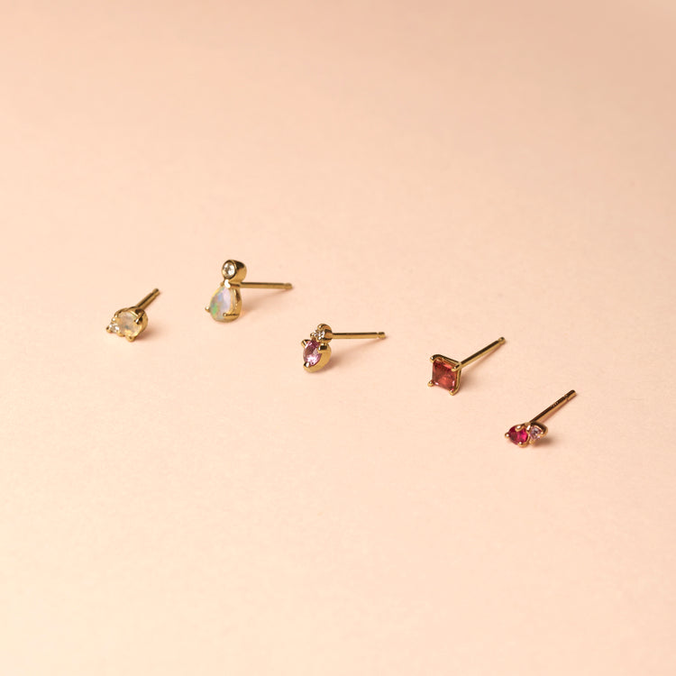 Ruby and Pink Sapphire Prong Stud