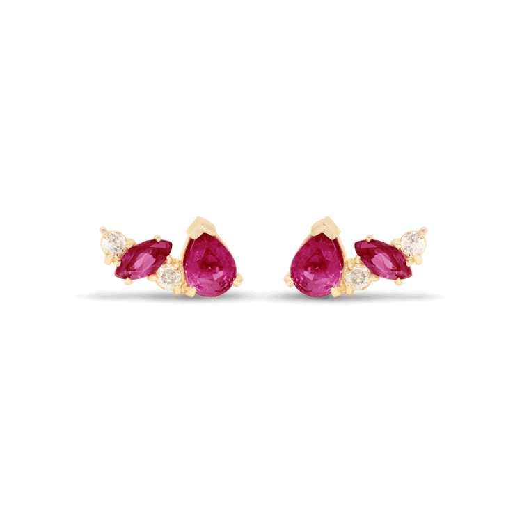 Stone and Strand 10K Yellow Gold Ruby Luxe Diamond Studs Front Image