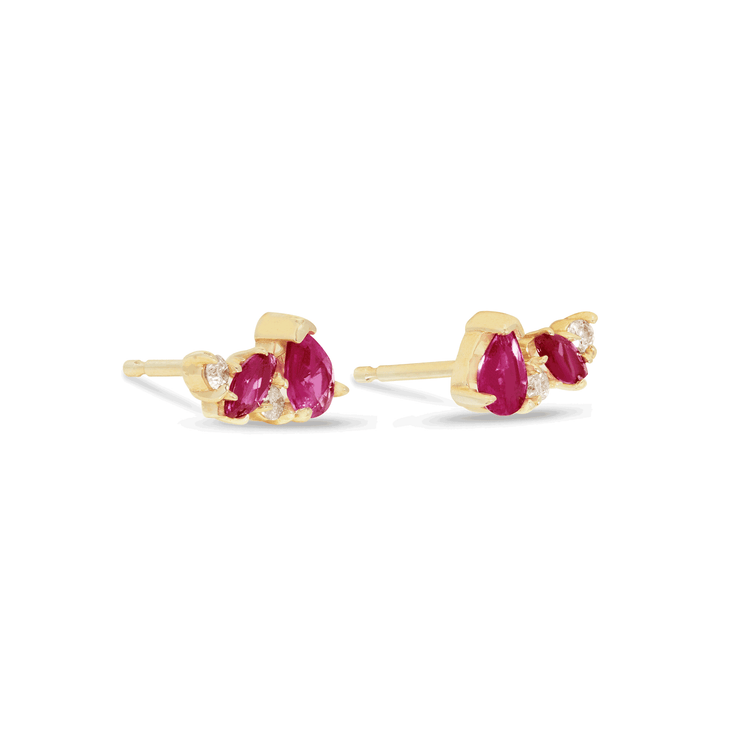 Stone and Strand 10K Yellow Gold Ruby Luxe Diamond Studs Side Image