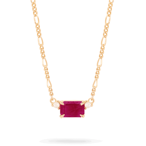 Stone and Strand 10K Yellow Gold Ruby Red Diamond Necklace Close Up Image