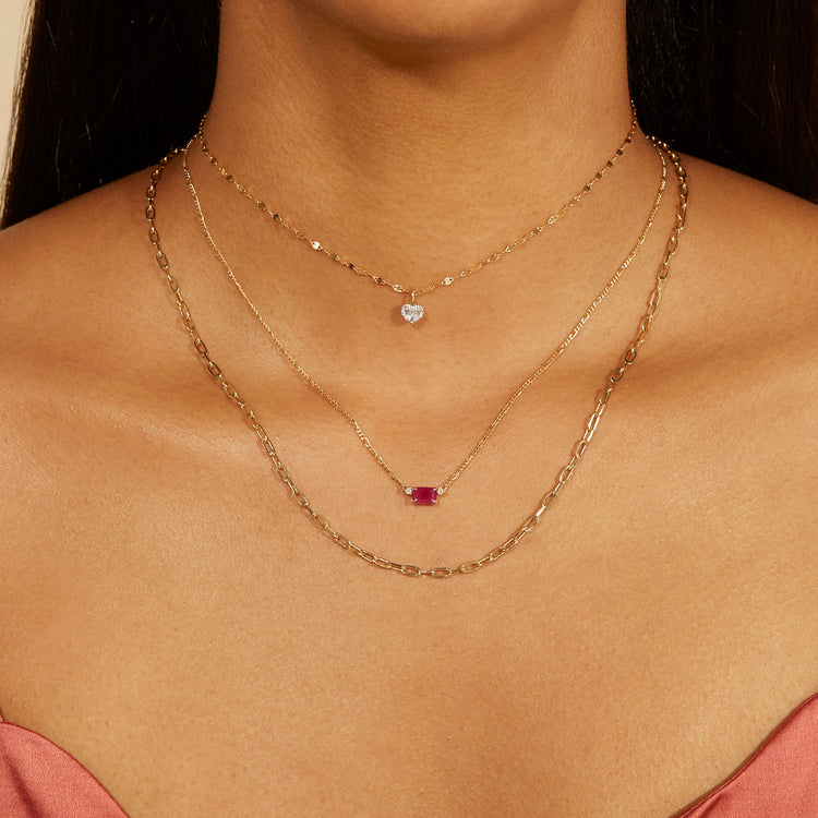Image of 10K Yellow Gold Ruby Red Diamond Necklace with Stone and Strand Necklaces