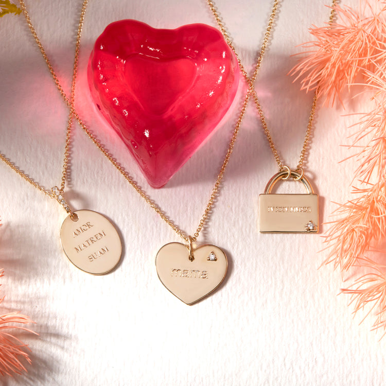 Still life image of Save the Date Necklace with Stone and Strand solid gold jewelry