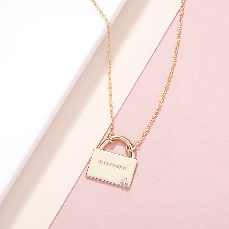 Stone and Strand 10K Yellow Gold Save the Date Necklace Editorial Image