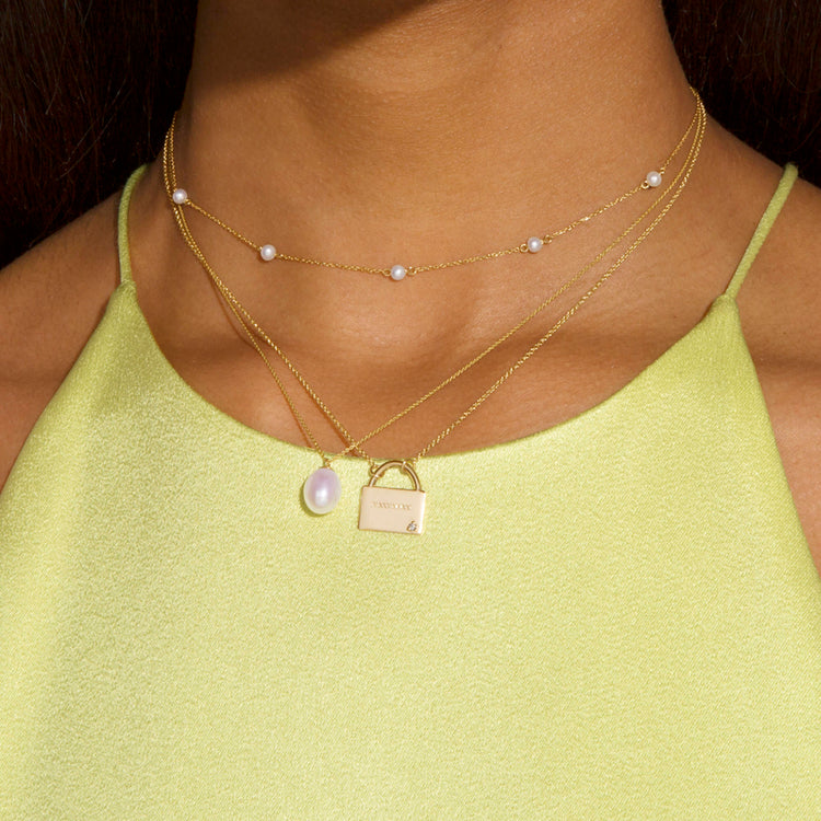 Image of 10K Yellow Gold Save the Date Necklace with Stone and Strand Necklaces