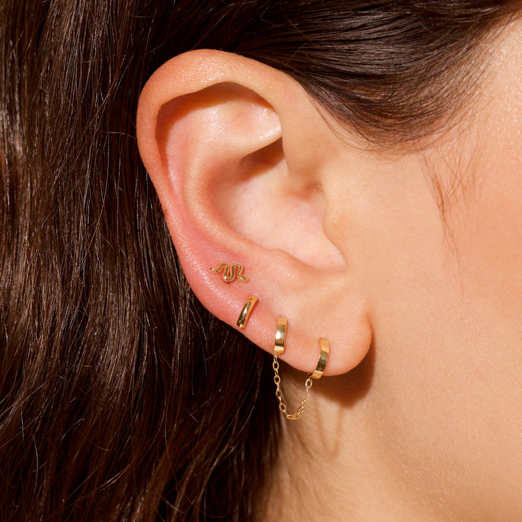 Image of 10K Yellow Gold Serpent Stud with Stone and Strand Earrings