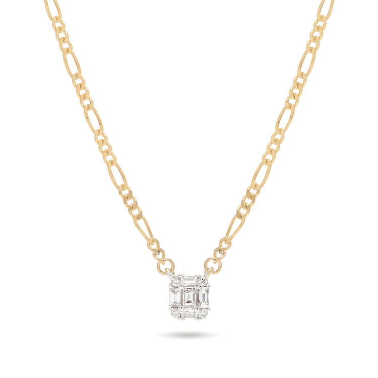 Stone and Strand 10K Yellow Gold Tiny Shield of Strength Diamond Necklace Close Up Image
