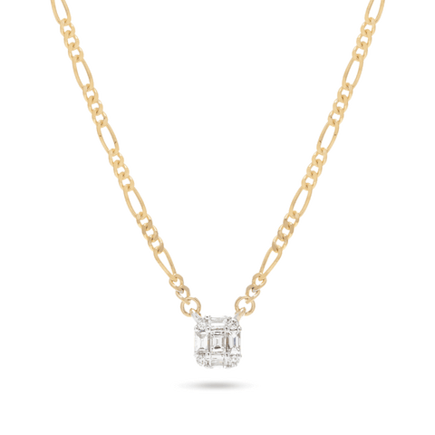 Stone and Strand 10K Yellow Gold Tiny Shield of Strength Diamond Necklace Close Up Image