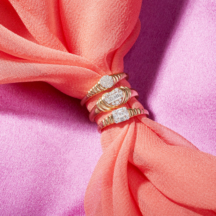 Still life image of Bold Shield of Strength Diamond Pinky Signet with Stone and Strand solid gold jewelry