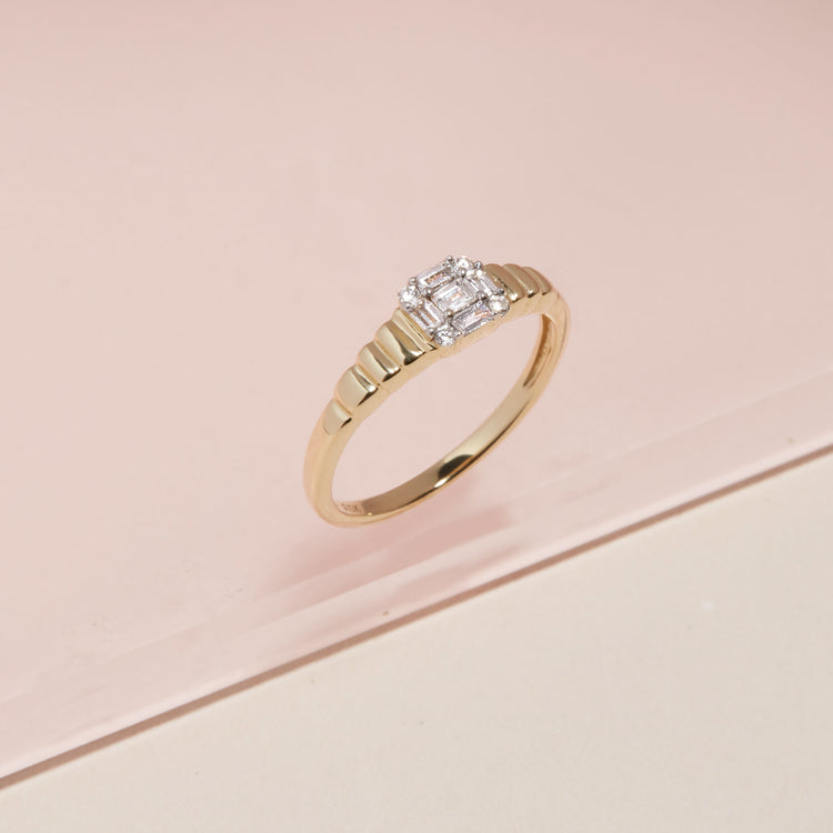 Stone and Strand 10K Yellow Gold Bold Shield of Strength Diamond Pinky Signet Editorial Image