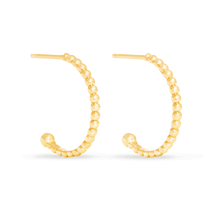 Stone and Strand 10K Yellow Gold Small Beaded Hoop Side Close Up Image