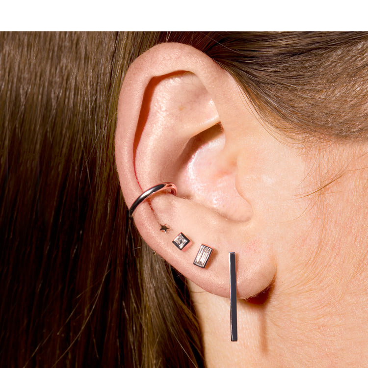 Small Bezel Baguette Diamond Stud