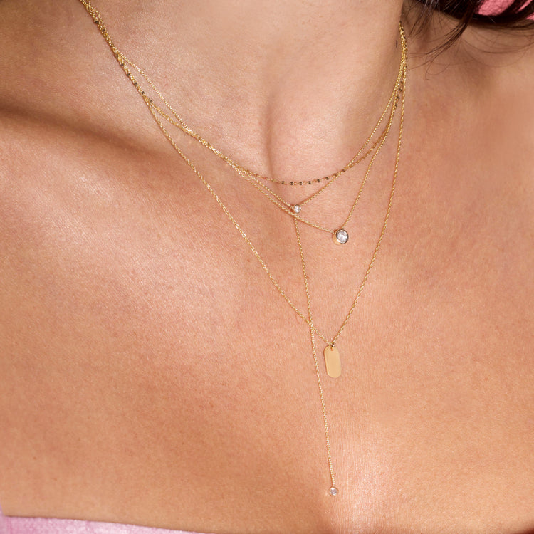 Image of 10K Yellow Gold Small Round Diamond Necklace with Stone and Strand Necklaces