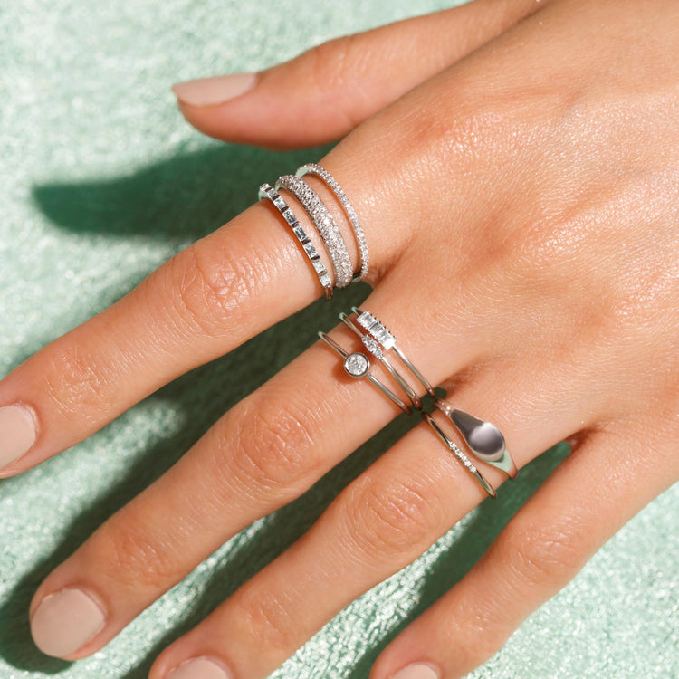 Image of 10K White Gold Small Round Diamond Ring with Stone and Strand Rings