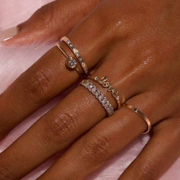 Image of 10K Yellow Gold Small Round Diamond Ring with Stone and Strand Rings