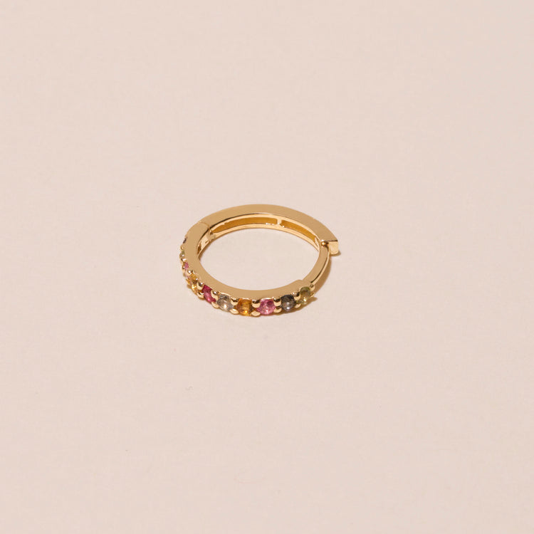 Stone and Strand 14K Yellow Gold Somewhere Over The Rainbow Gemstone Huggie Editorial Image