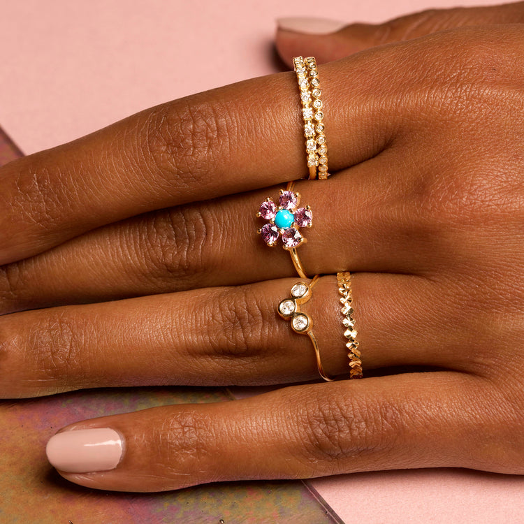 Image of 10K Yellow Gold Spark Circle Band with Stone and Strand Rings