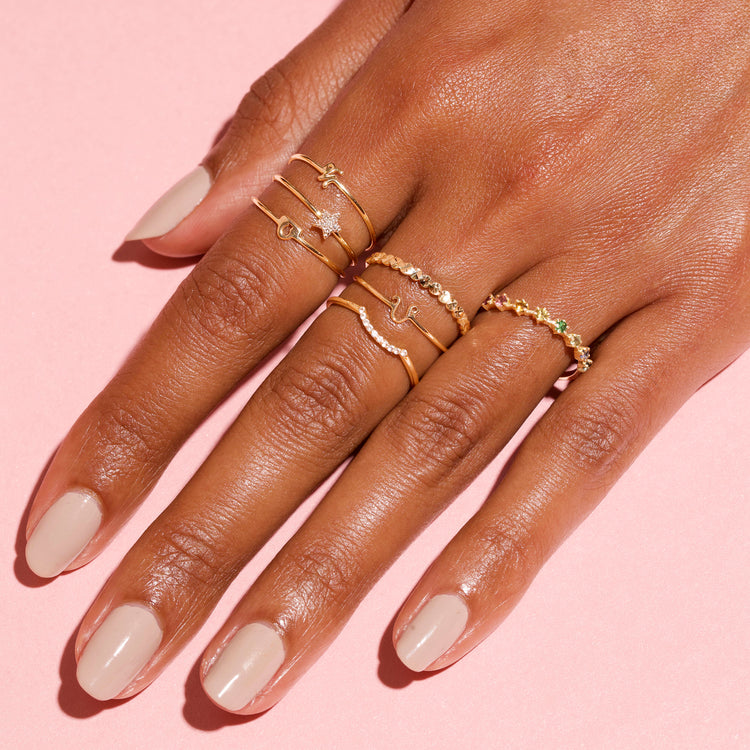 Image of 10K Yellow Gold Spark Circle Band with Stone and Strand Rings