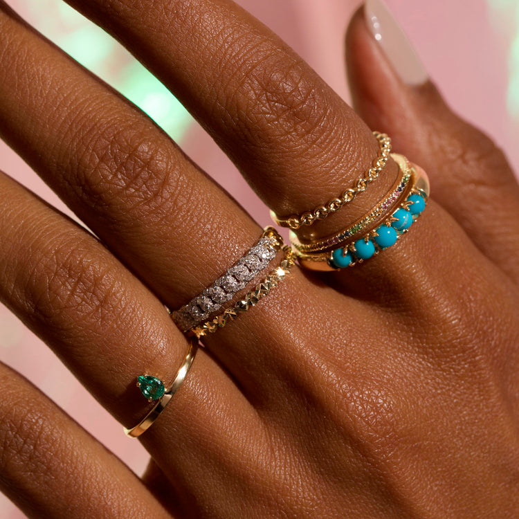 Image of 10K Yellow Gold Spark Circle Band with Stone and Strand Rings