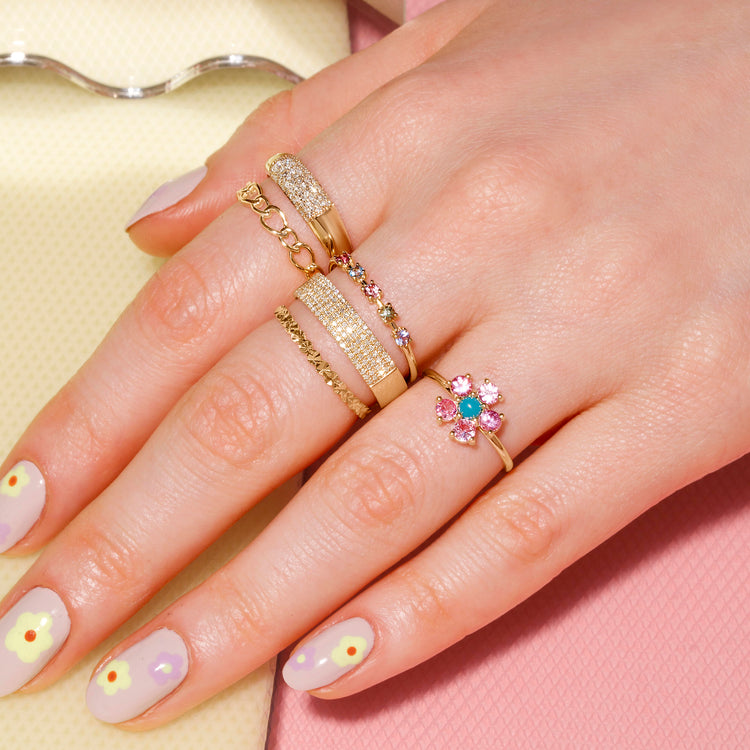 Image of 10K Yellow Gold Spark Circle Band with Stone and Strand Rings