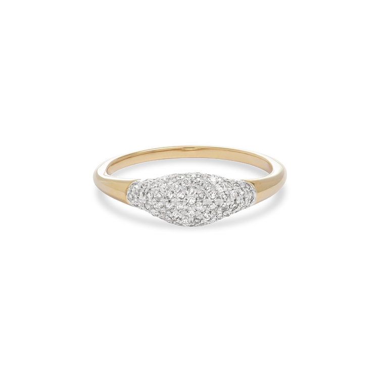 Stone and Strand 10K Yellow Gold Fine Sparkle Mini Signet Diamond Ring Front Image
