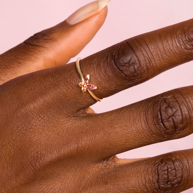Strawberry Sunset Butterfly Ring