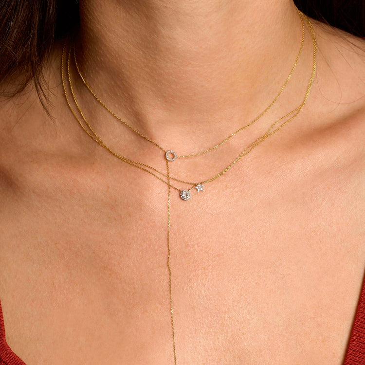 Image of 14K Yellow Gold Strength in Solitude Diamond Necklace with Stone and Strand Necklaces