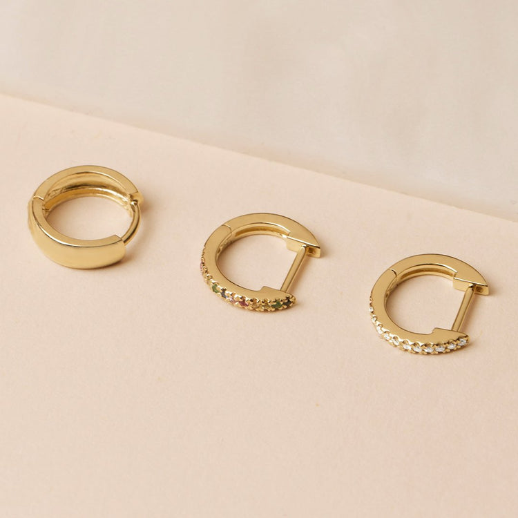 Dainty Rainbow Sapphire Pave Huggie Earrings