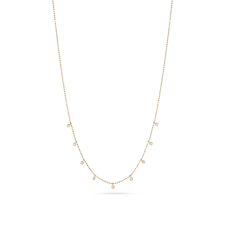 Stone and Strand 14K Yellow Gold Teeny Dangling Diamond Bead Chain Necklace Front Image