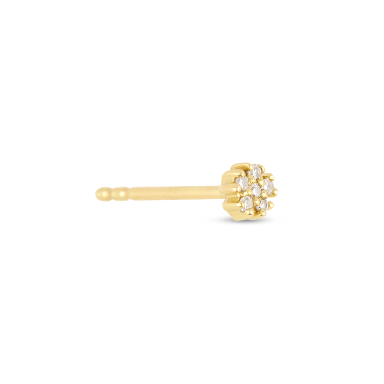 Stone and Strand 14K Yellow Gold Tiny Diamond Flower Stud Side Image