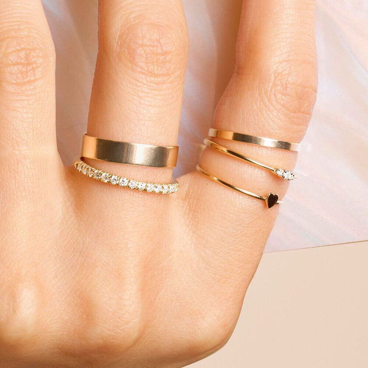 Image of 14K Yellow Gold Teeny Heart Ring with Stone and Strand Rings