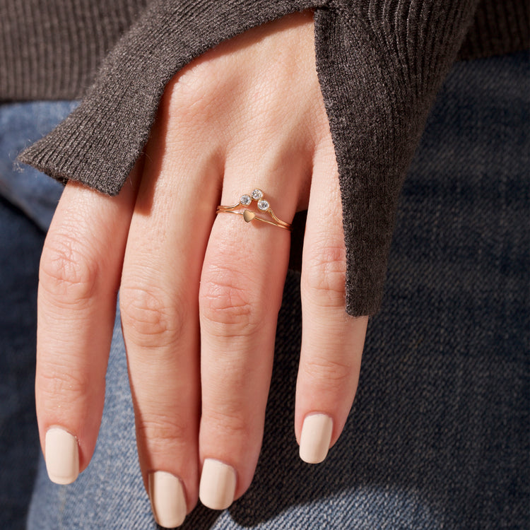 Image of 14K Yellow Gold Teeny Heart Ring with Stone and Strand Rings