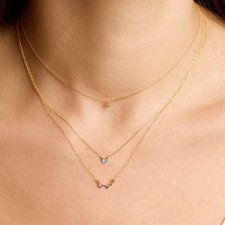 Image of 14K Yellow Gold Teeny Pave Heart Necklace with Stone and Strand Necklaces