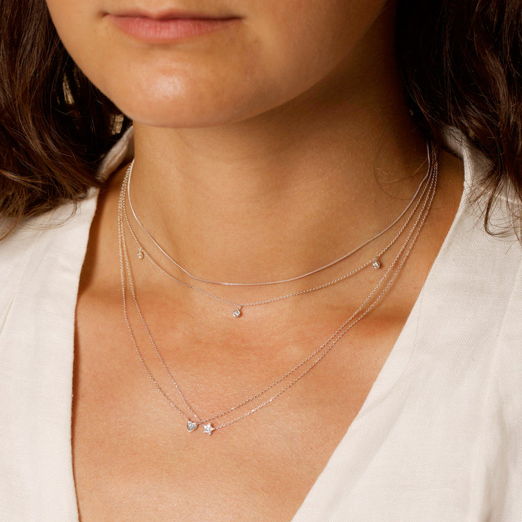 Image of 14K White Gold Teeny Pave Heart Necklace with Stone and Strand Necklaces
