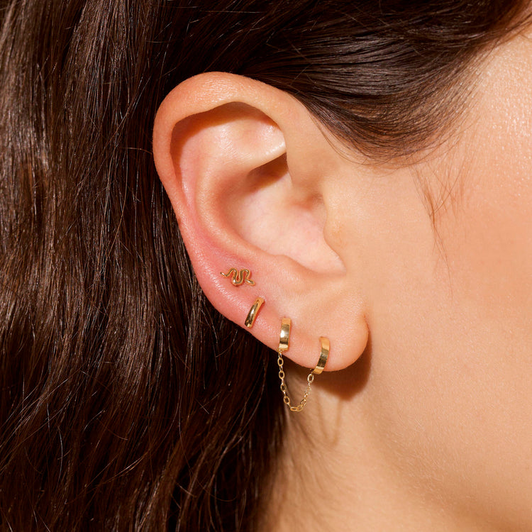 Image of 10K Yellow Gold Teeny Tiny Double Huggie with Stone and Strand Earrings