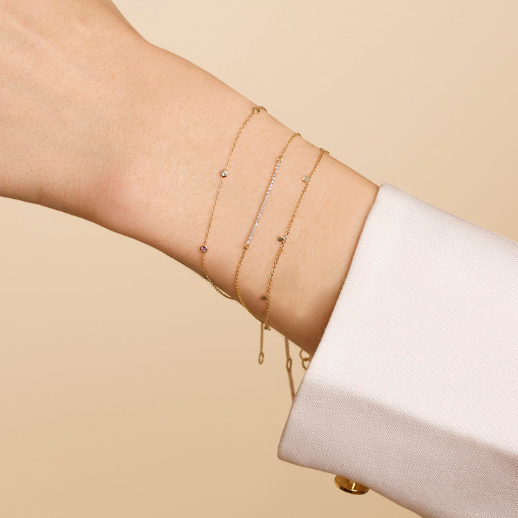 Image of 14K Yellow Gold Teeny Unicorn Gemstone Quartet Bracelet with Stone and Strand Bracelets