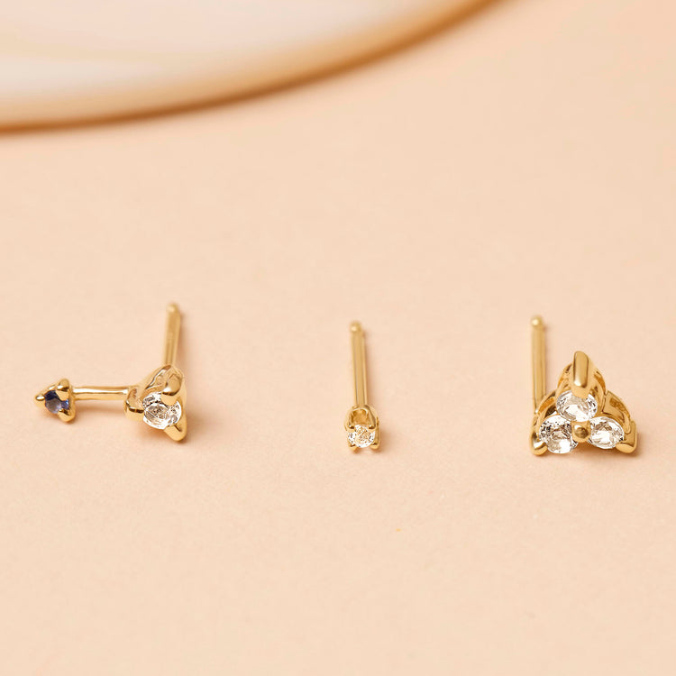 Still life image of Teeny White Topaz Stud with Stone and Strand solid gold jewelry