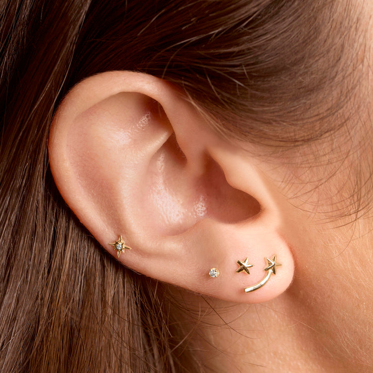 Image of 14K Yellow Gold Teeny White Topaz Stud with Stone and Strand Earrings