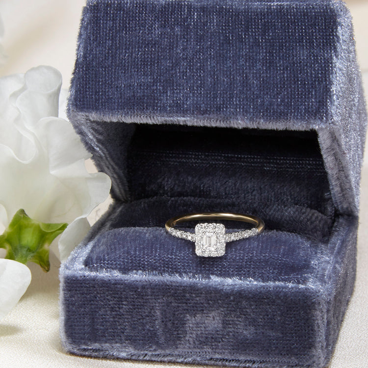 Still life image of The Greta Ring In Yellow Gold with Stone and Strand jewelry box