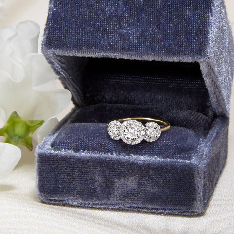 Still life image of The Josephine Ring In Yellow Gold with Stone and Strand jewelry box